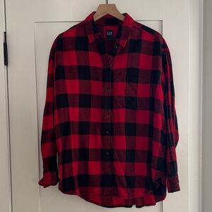 GAP Men's Bold Red and Black Checkered Shirt